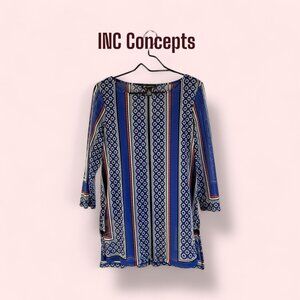 INC International Concepts Sheer Long Sleeve Blouse with Blue Tank – Size L